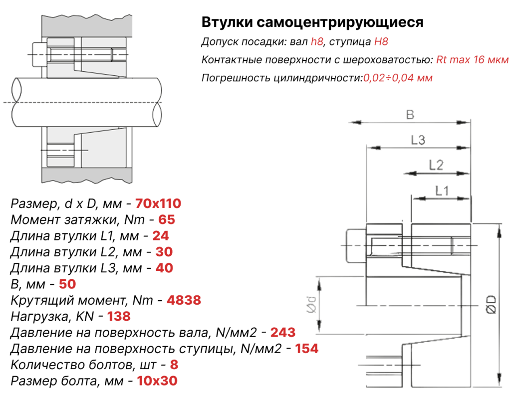 Чертеж втулка зажимная ВК13 70х110
